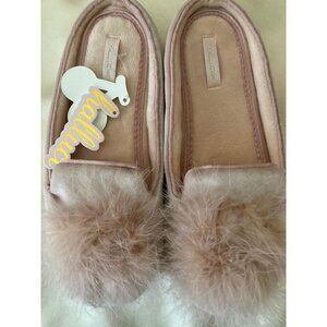 Halluci Pink Pompom Velvet Fleece Furry Fuzzy Women's House Slippers Size S 5 6